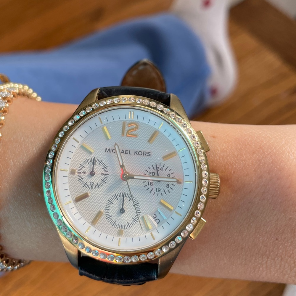 Michael Kors rhinestone embossed leather watch